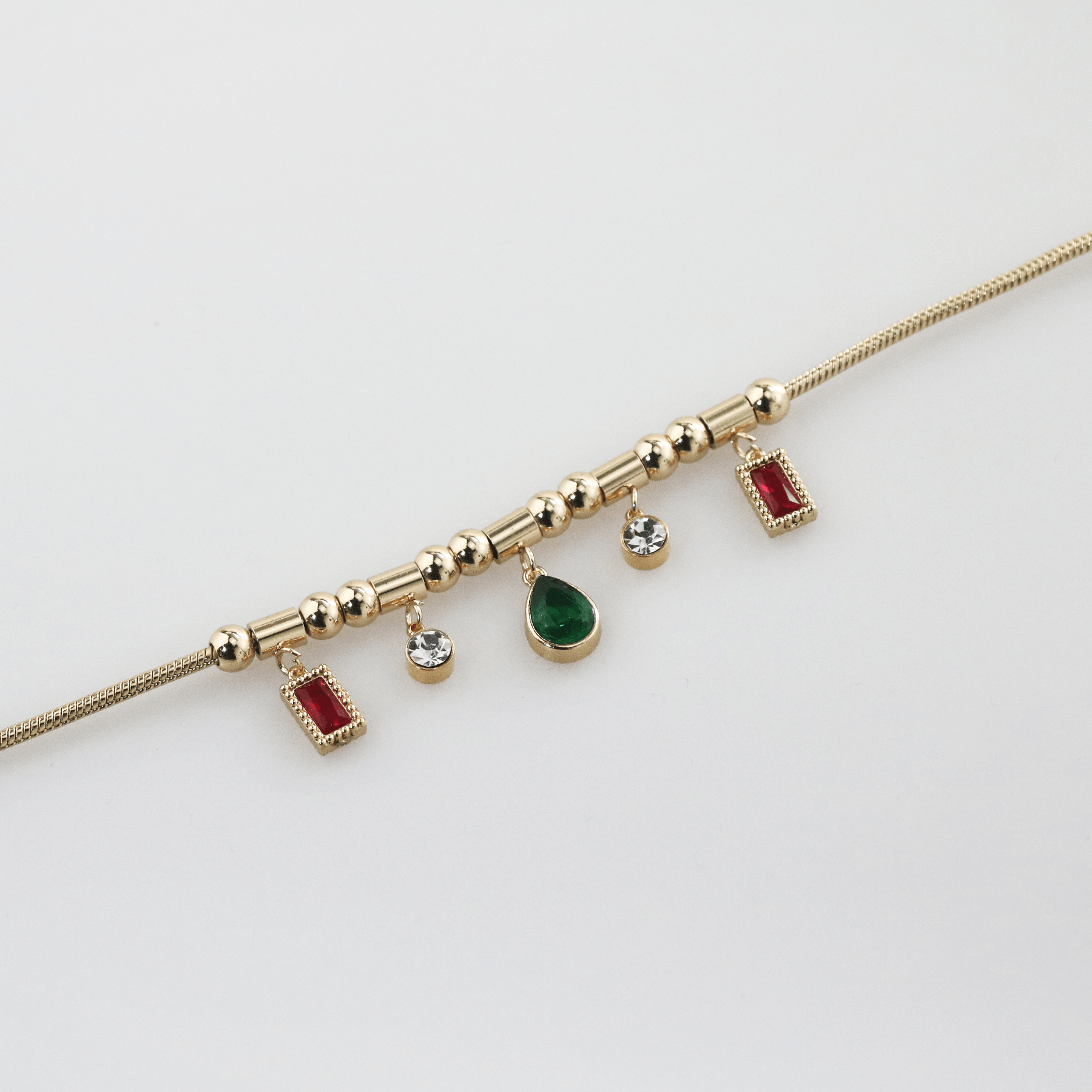 Ravenna Charm Bracelet | Ruby and Emerald Crystal, 18k Gold Plated 2