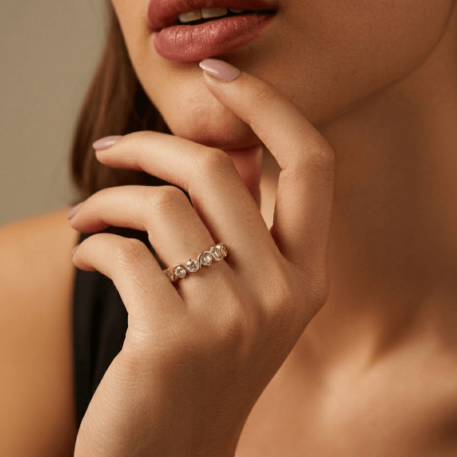 Riva Eternity Ring for Women | 18K Gold Plated, Scalloped Edge with CZ Stones 1