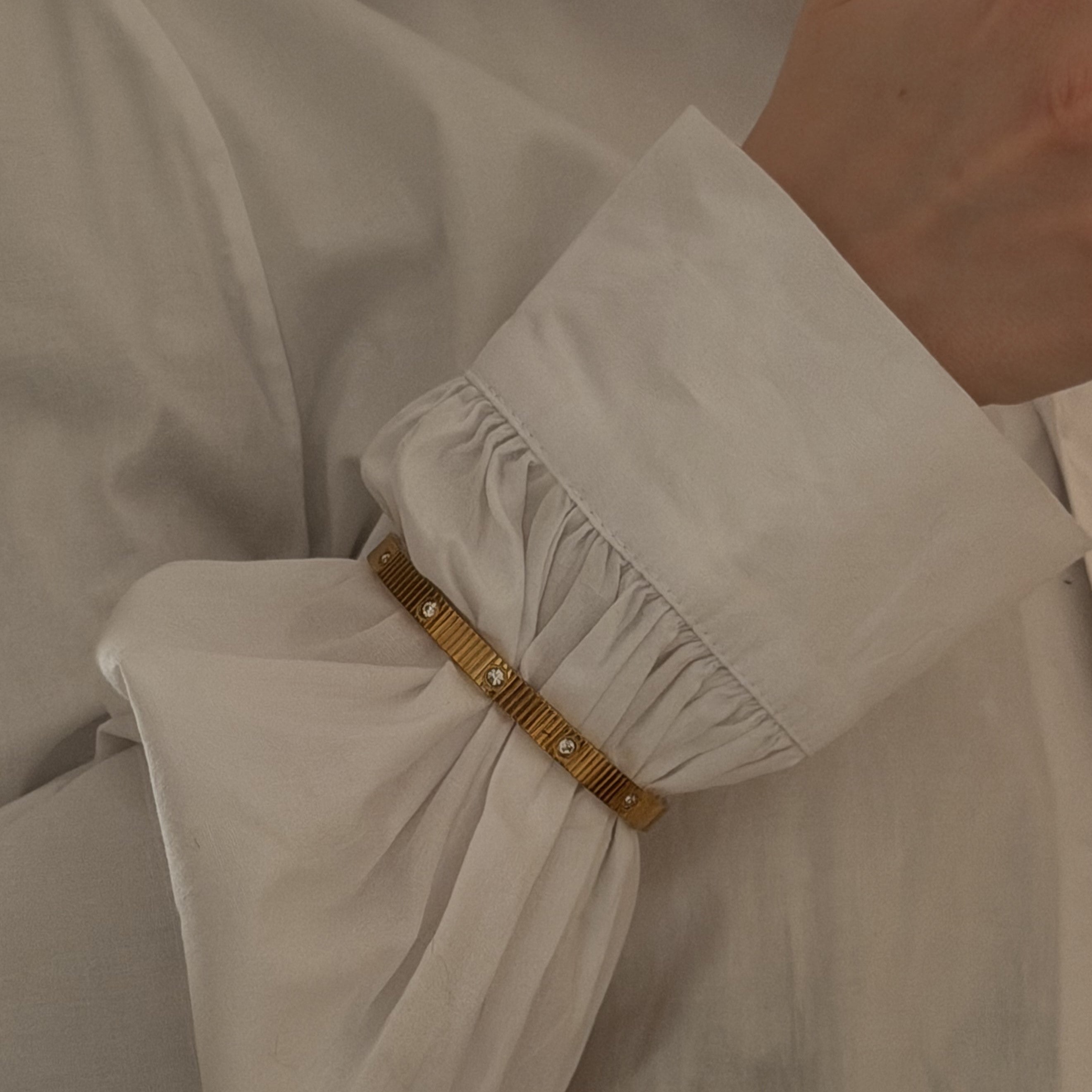 Riva Gold Bangle Bracelet | 18k Gold Plated, Ribbed Texture with Crystal Accents 3