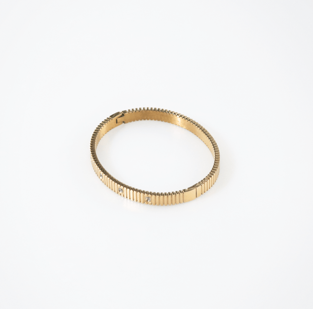Riva Gold Bangle Bracelet | 18k Gold Plated, Ribbed Texture with Crystal Accents 5