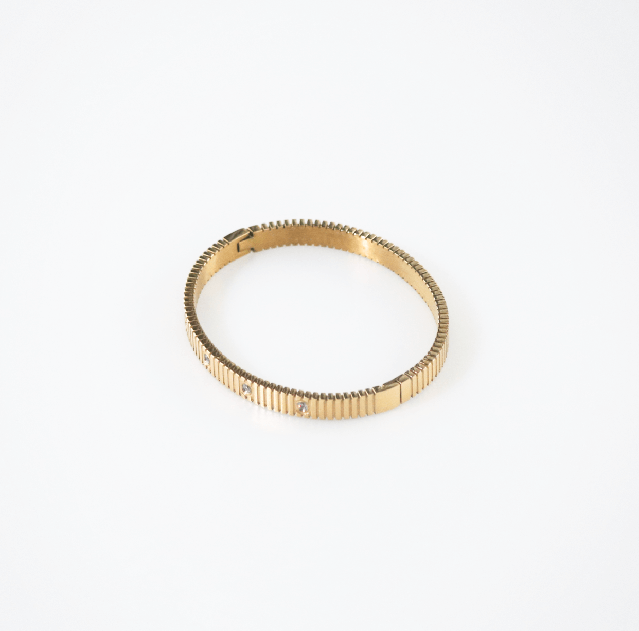 Riva Gold Bangle Bracelet | 18k Gold Plated, Ribbed Texture with Crystal Accents 5