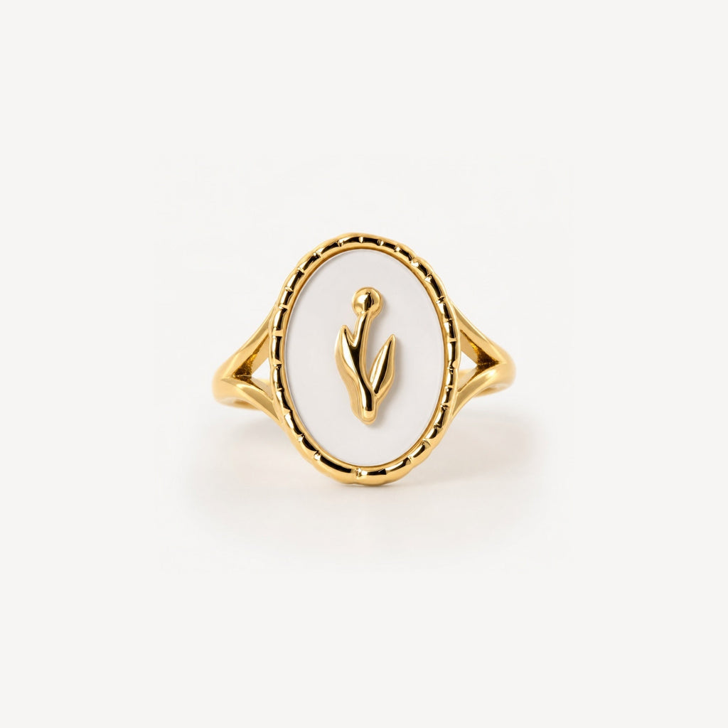 Rivelle Life Ring | 18k Gold Plated Mother of Pearl Adjustable Signet 0