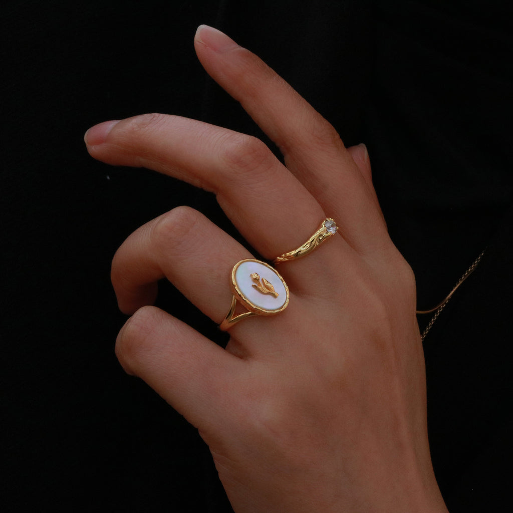 Rivelle Life Ring | 18k Gold Plated Mother of Pearl Adjustable Signet 3