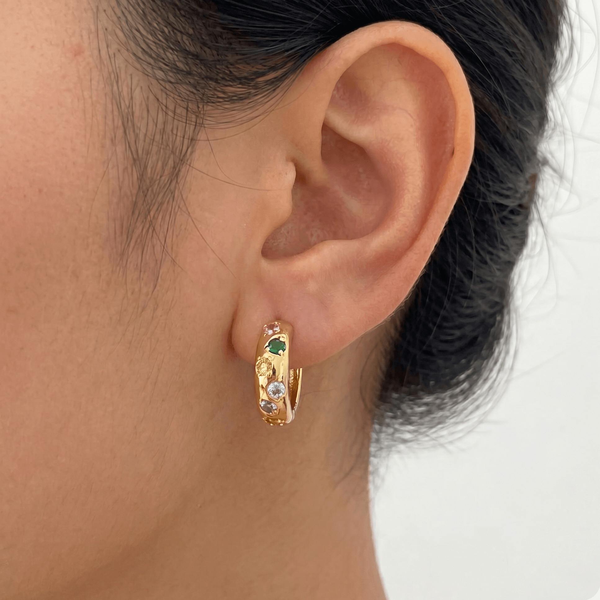 Riven Rainbow Stone Hoops | 18k Gold Plated Brass, Multi-Colored Gemstone Earrings for Women 0