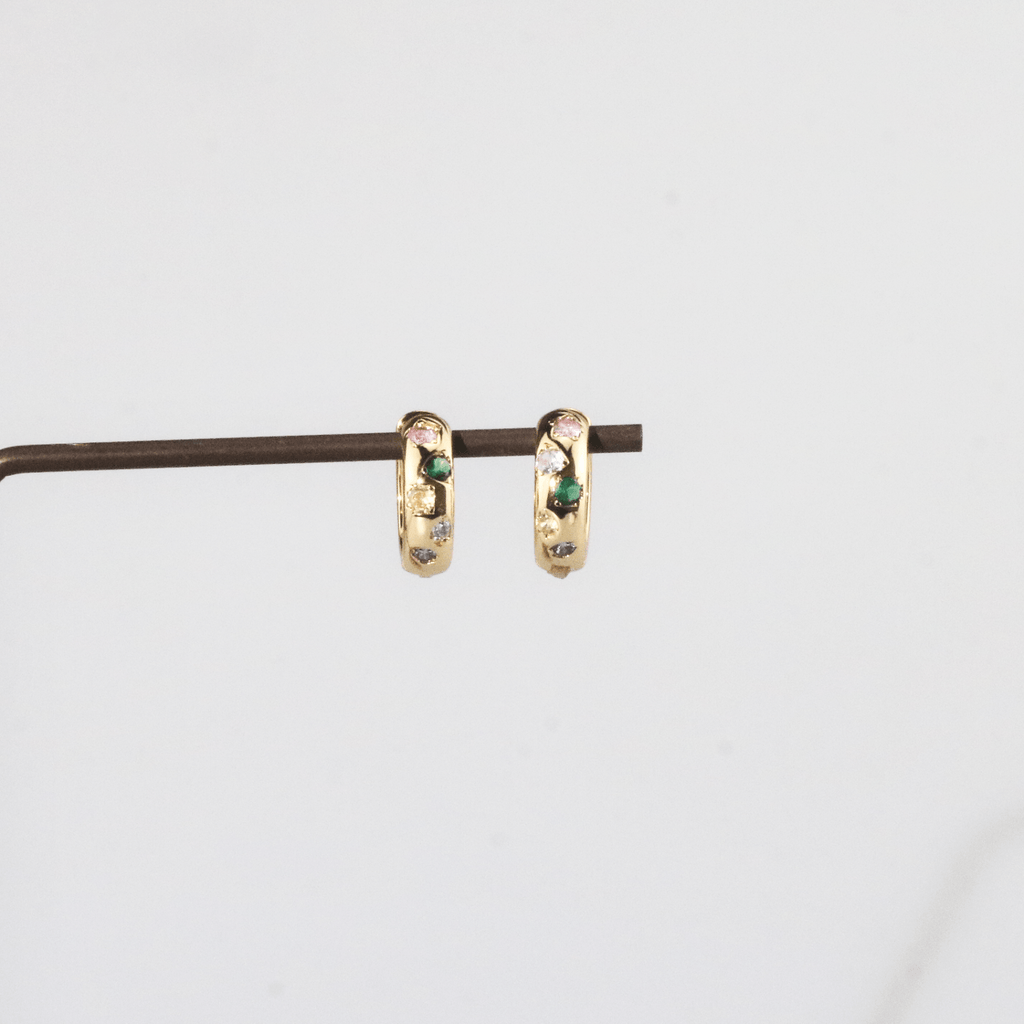 Riven Rainbow Stone Hoops | 18k Gold Plated Brass, Multi-Colored Gemstone Earrings for Women 1