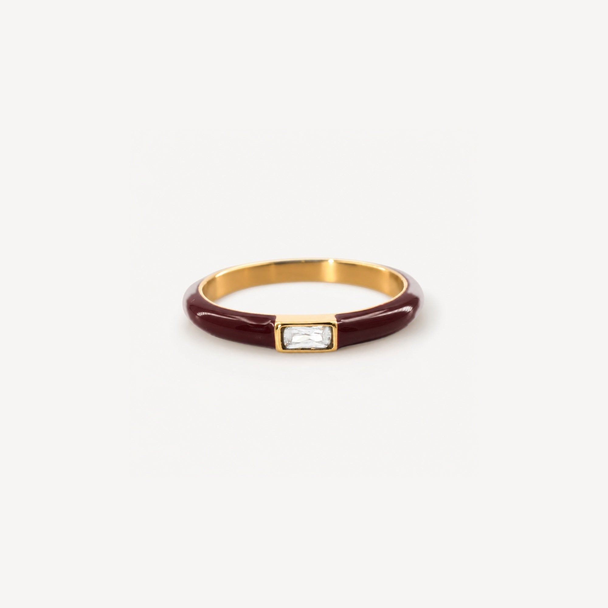 Riven Red Enamel Stacking Ring | 18k Gold Plated, Baguette Crystal 0