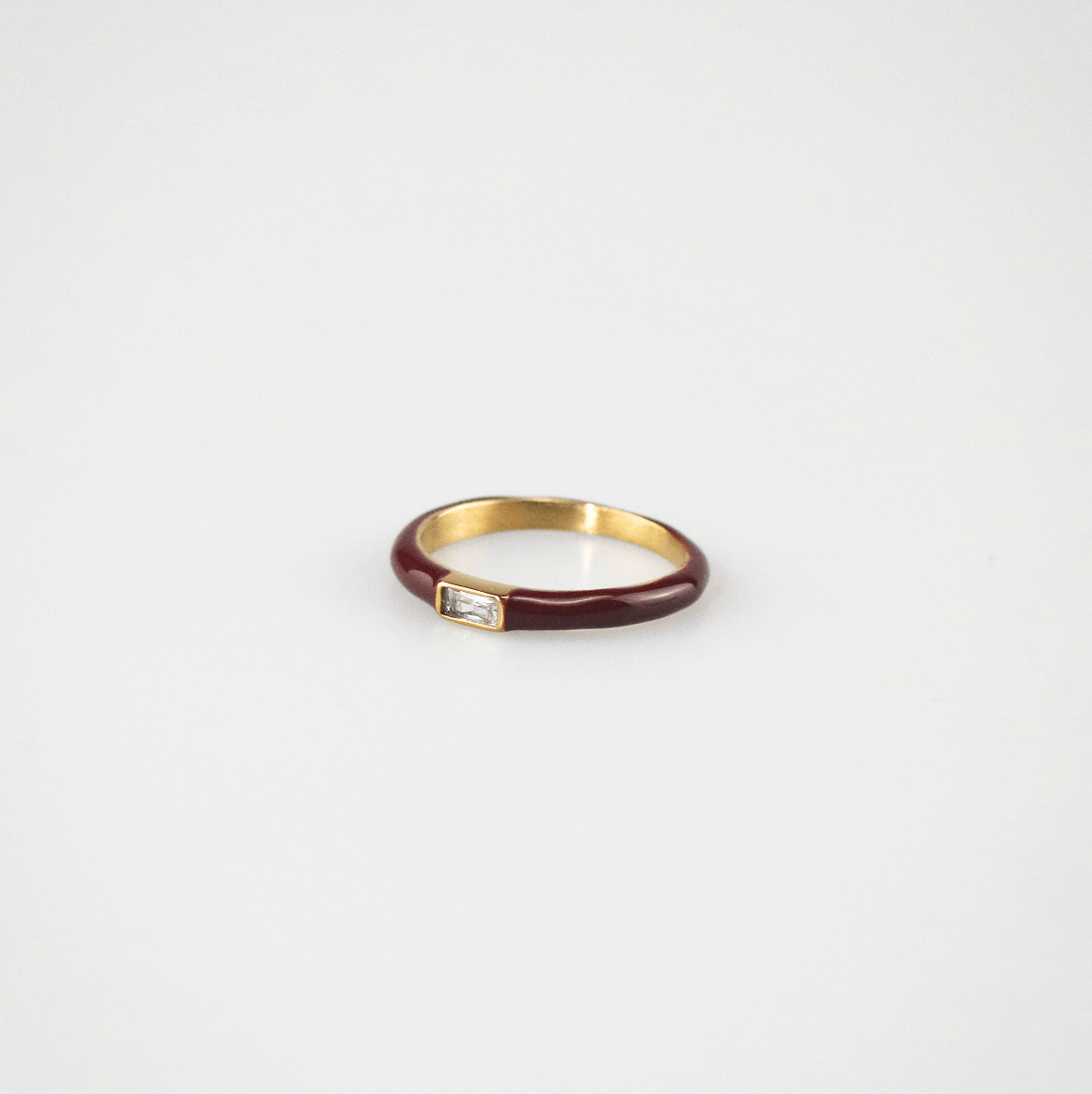 Riven Red Enamel Stacking Ring | 18k Gold Plated, Baguette Crystal 2