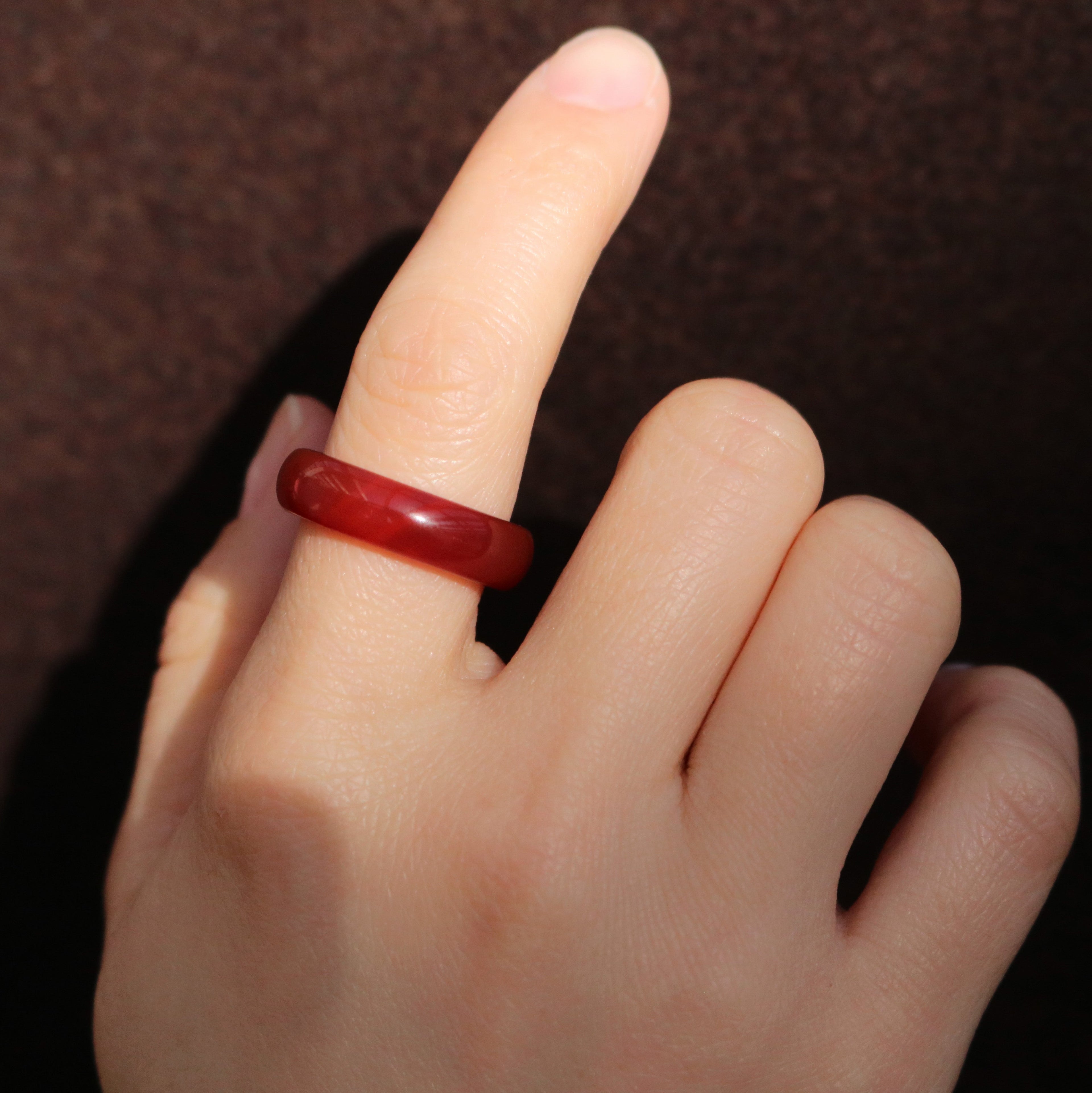 Riven Red Jade Band Ring | Genuine Stone, US7 Size, 3mm Thickness 1