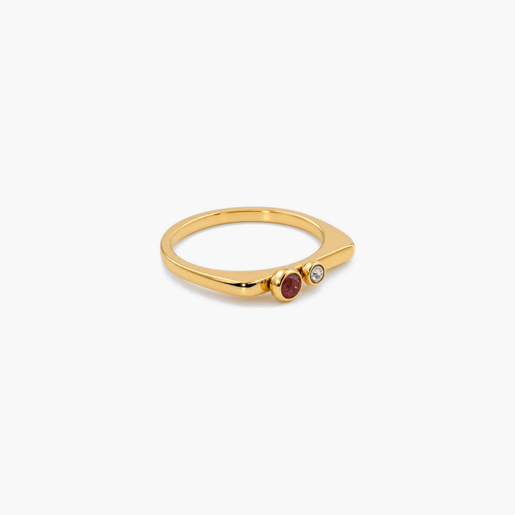 Riven Stacking Ring | 18k Gold Plated, Ruby and CZ Accents 0