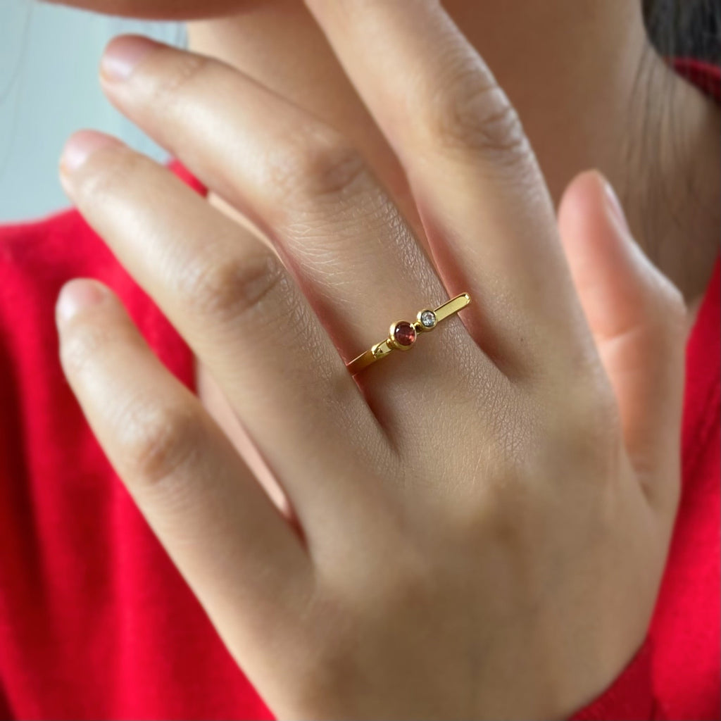Riven Stacking Ring | 18k Gold Plated, Ruby and CZ Accents 1