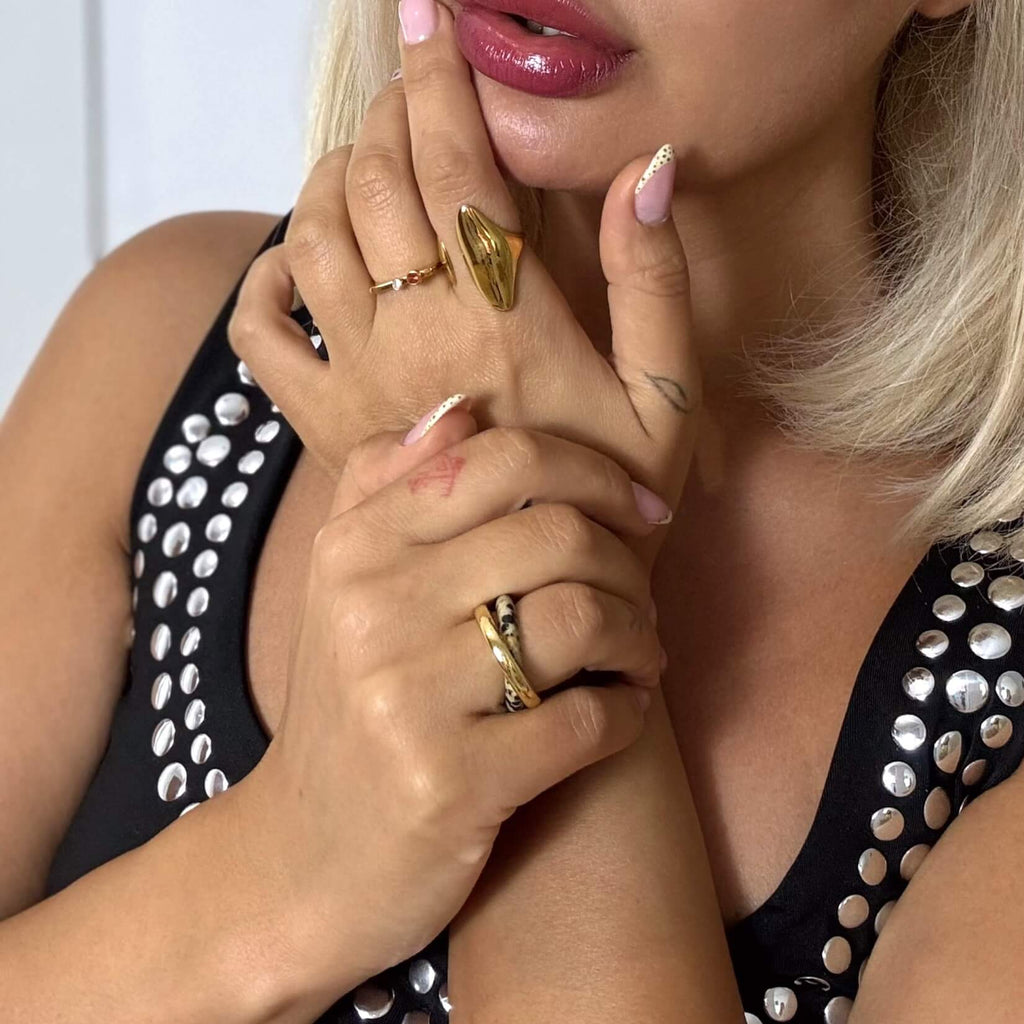 Riven Stacking Ring | 18k Gold Plated, Ruby and CZ Accents 2