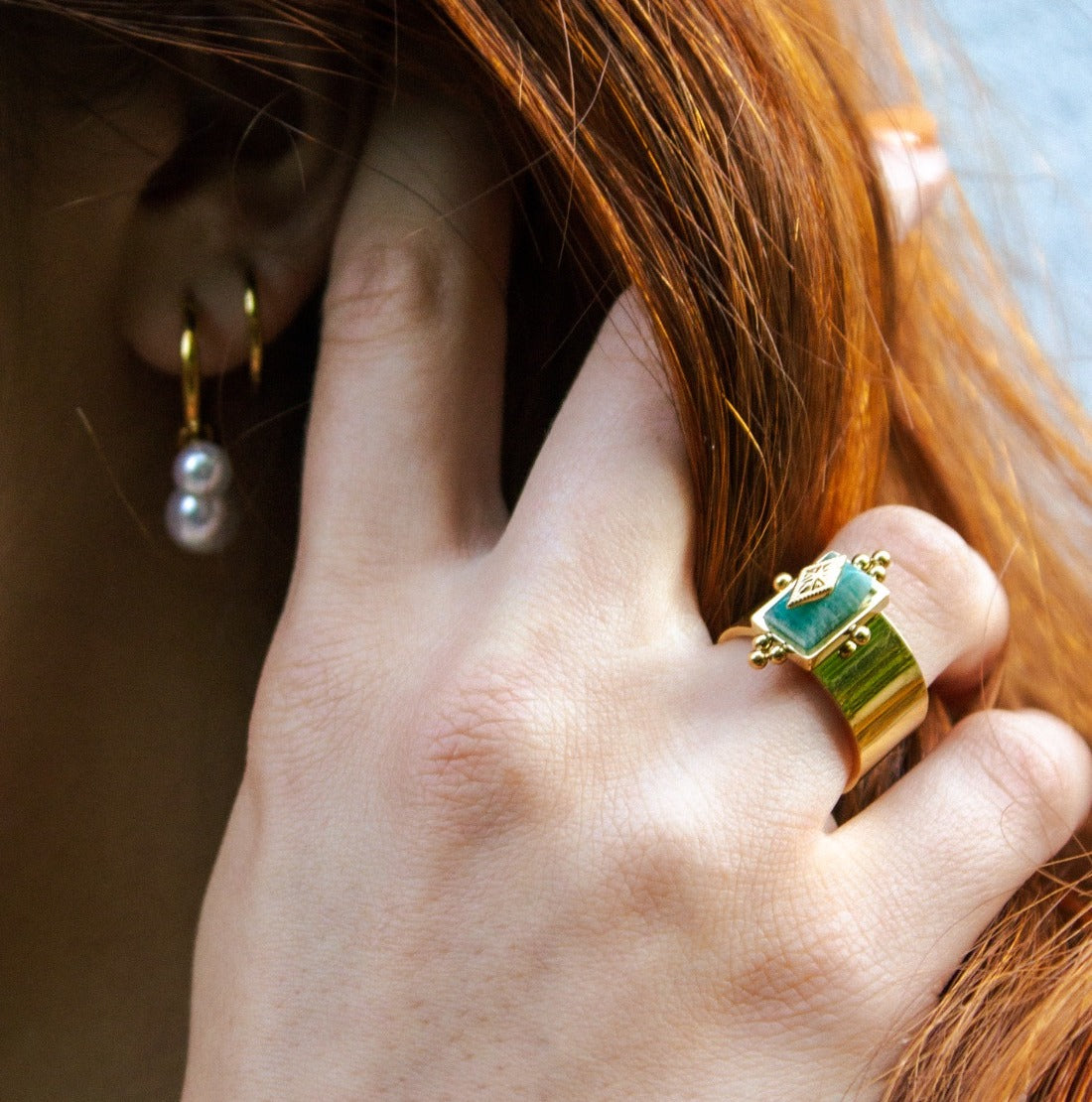 Royal Knight Ring | Natural Amazonite, 18k Gold Plated Stainless Steel 2