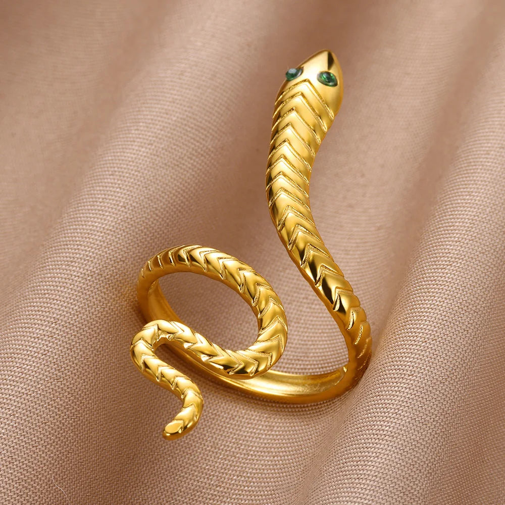 316L Gold Plated Stainless Steel Snake Rings For Women Men Open Adjustable Ring Vintage Gothic Aesthetic Jewelry anillos mujer