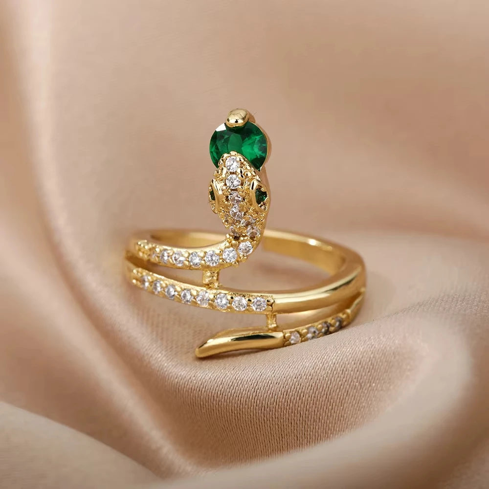 316L Gold Plated Stainless Steel Snake Rings For Women Men Open Adjustable Ring Vintage Gothic Aesthetic Jewelry anillos mujer