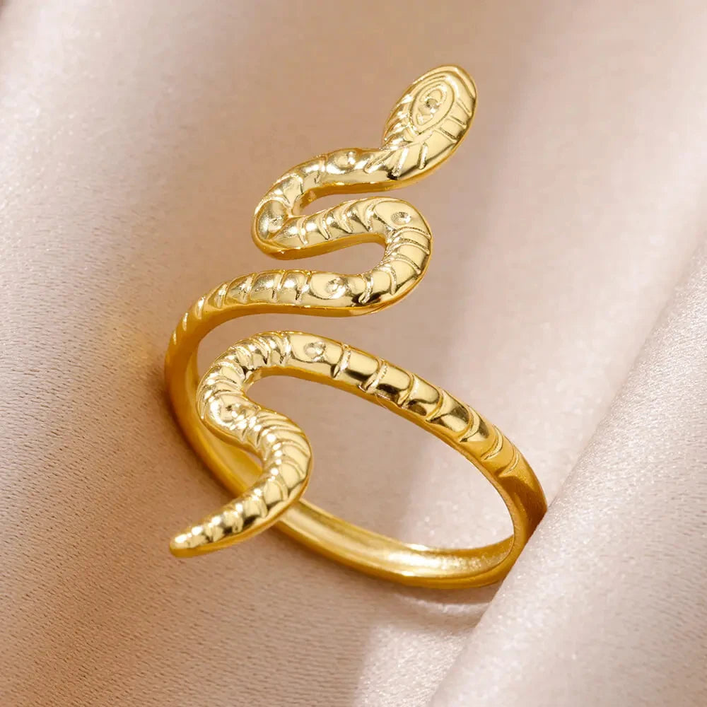 316L Gold Plated Stainless Steel Snake Rings For Women Men Open Adjustable Ring Vintage Gothic Aesthetic Jewelry anillos mujer