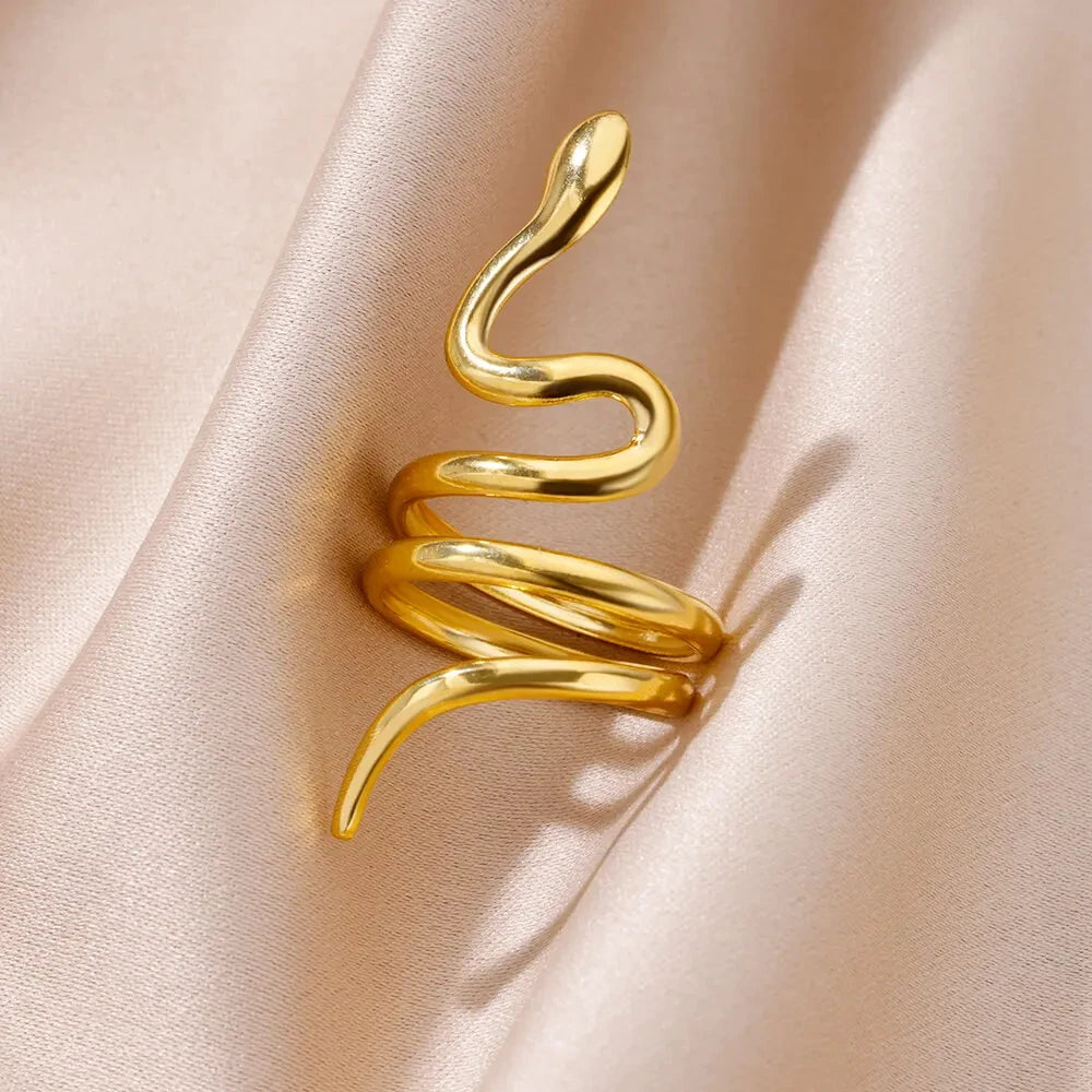 316L Gold Plated Stainless Steel Snake Rings For Women Men Open Adjustable Ring Vintage Gothic Aesthetic Jewelry anillos mujer