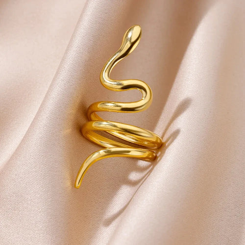 316L Gold Plated Stainless Steel Snake Rings For Women Men Open Adjustable Ring Vintage Gothic Aesthetic Jewelry anillos mujer