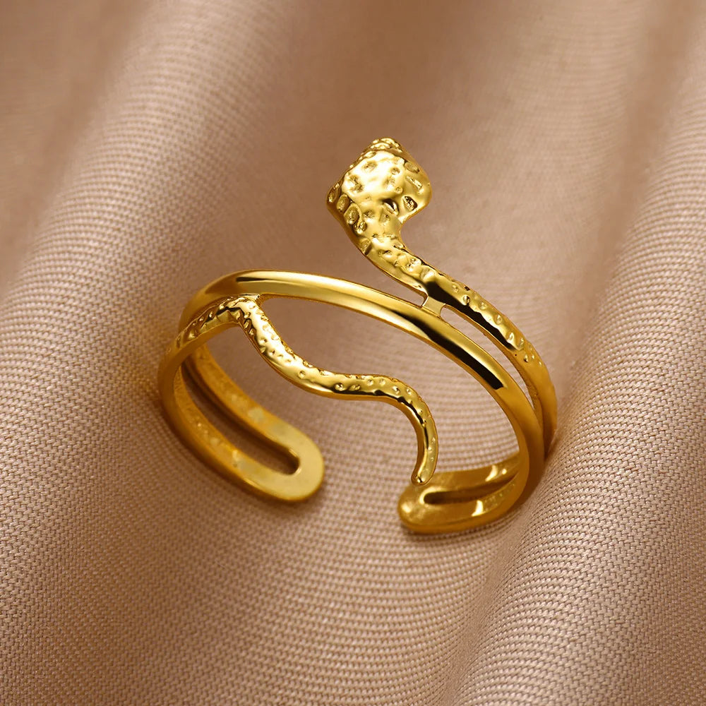 316L Gold Plated Stainless Steel Snake Rings For Women Men Open Adjustable Ring Vintage Gothic Aesthetic Jewelry anillos mujer