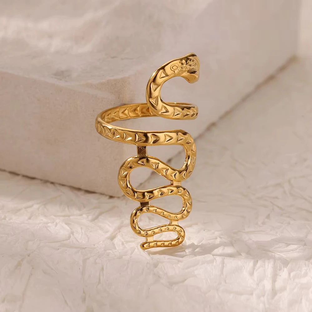 316L Gold Plated Stainless Steel Snake Rings For Women Men Open Adjustable Ring Vintage Gothic Aesthetic Jewelry anillos mujer
