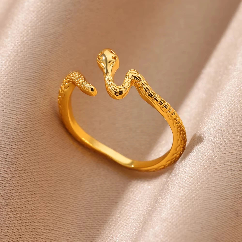 316L Gold Plated Stainless Steel Snake Rings For Women Men Open Adjustable Ring Vintage Gothic Aesthetic Jewelry anillos mujer