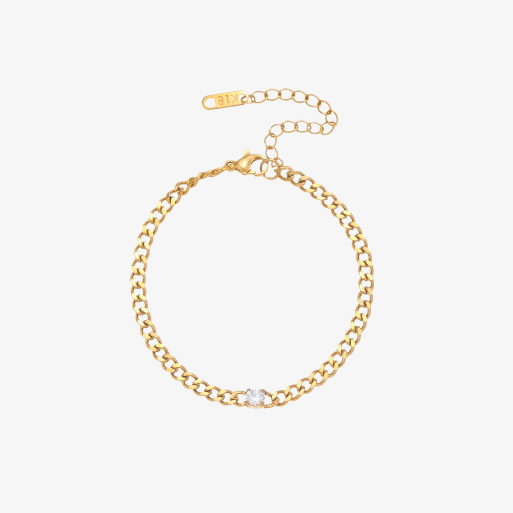 Sable Curb Chain Bracelet | 18k Gold Plated, Solitaire Cubic Zirconia 0