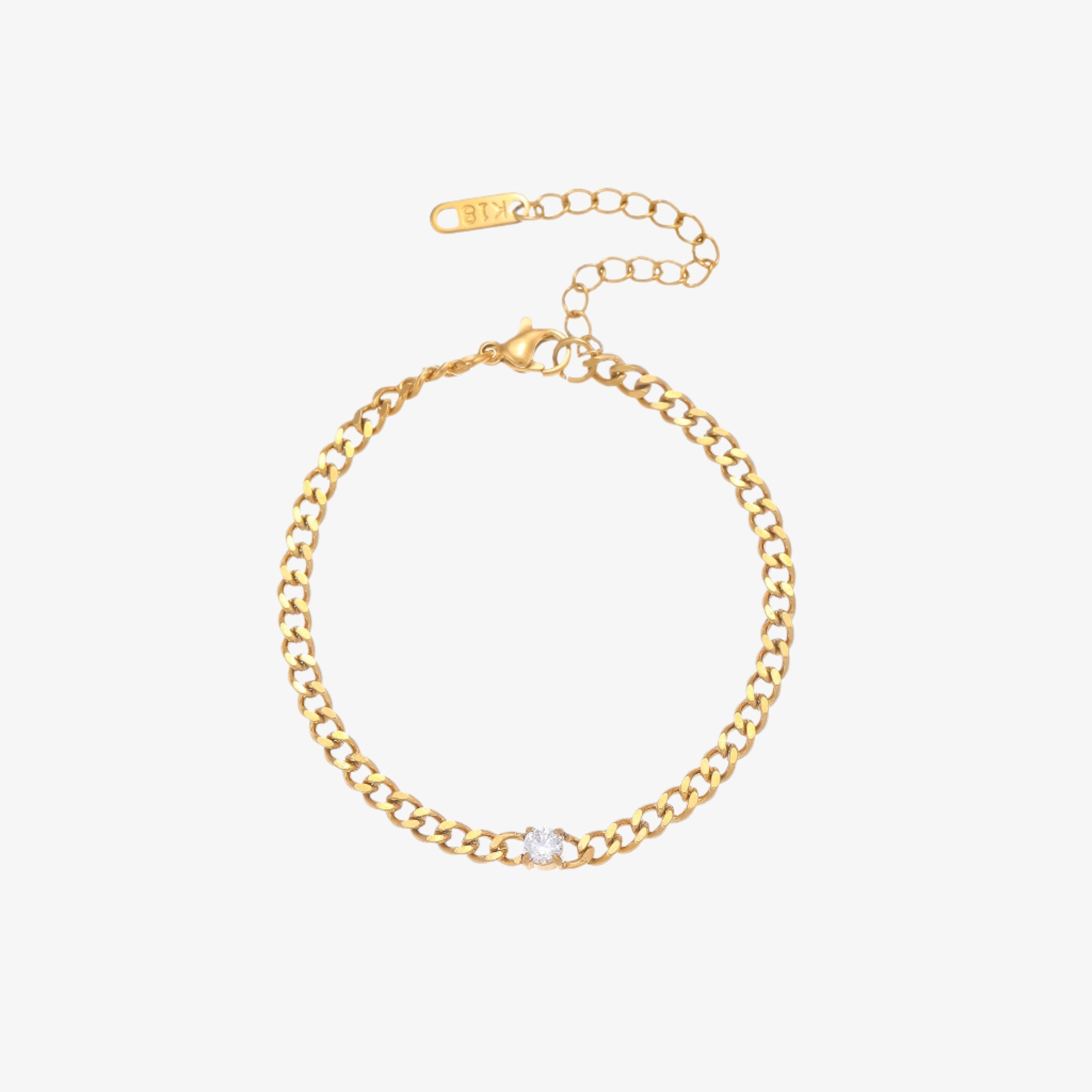 Sable Curb Chain Bracelet | 18k Gold Plated, Solitaire Cubic Zirconia 0