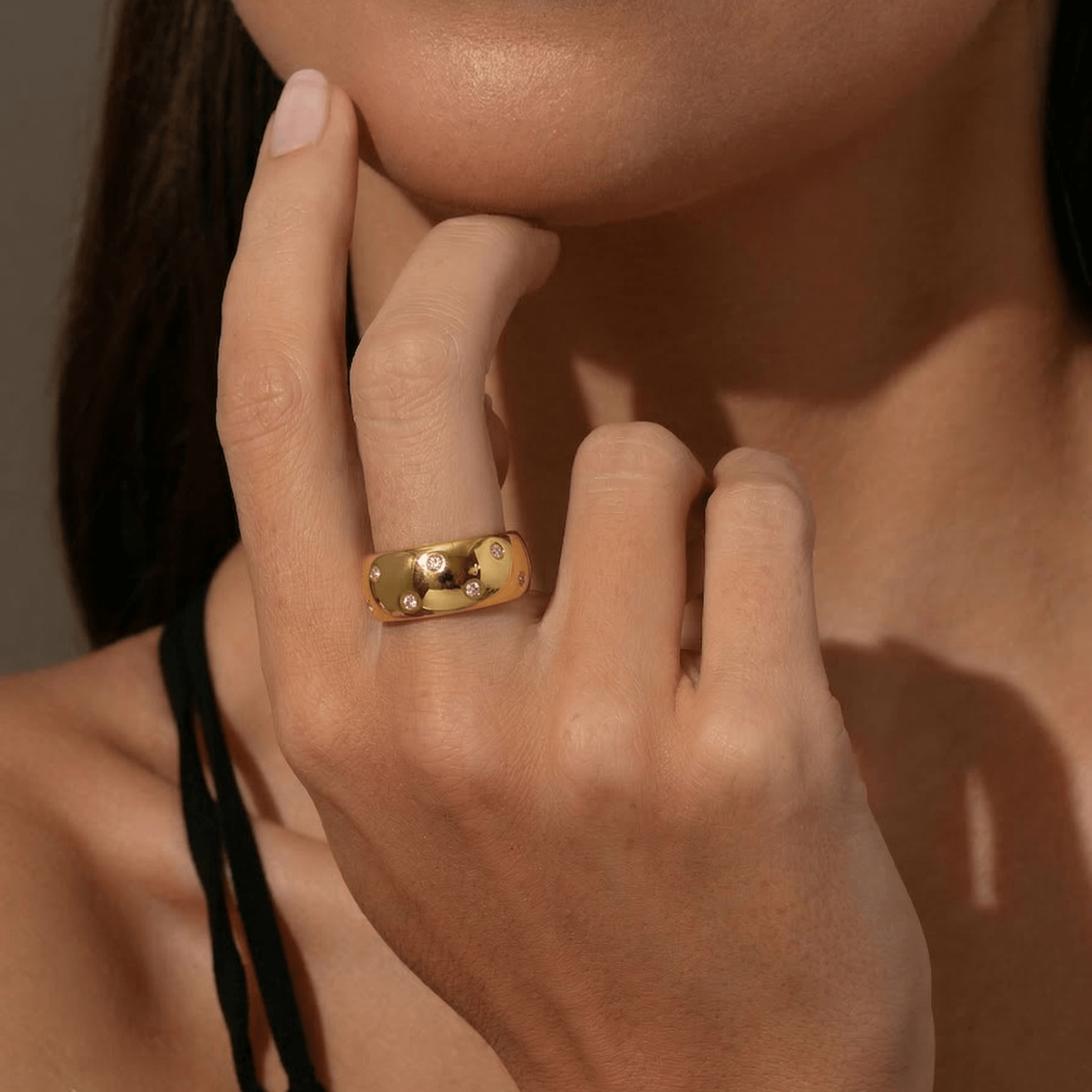Sable Gold Dome Ring | 18k Gold Plated, Stone Inlaid 1