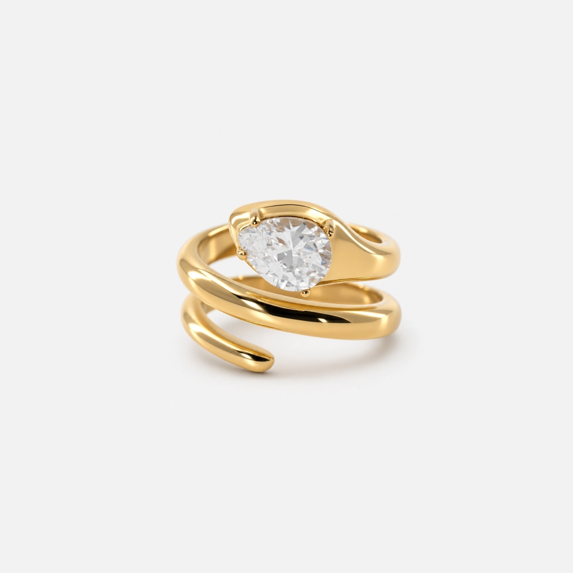 Sable Spiral Ring | Pear-Cut White Gemstone, 18k Gold Plated 0