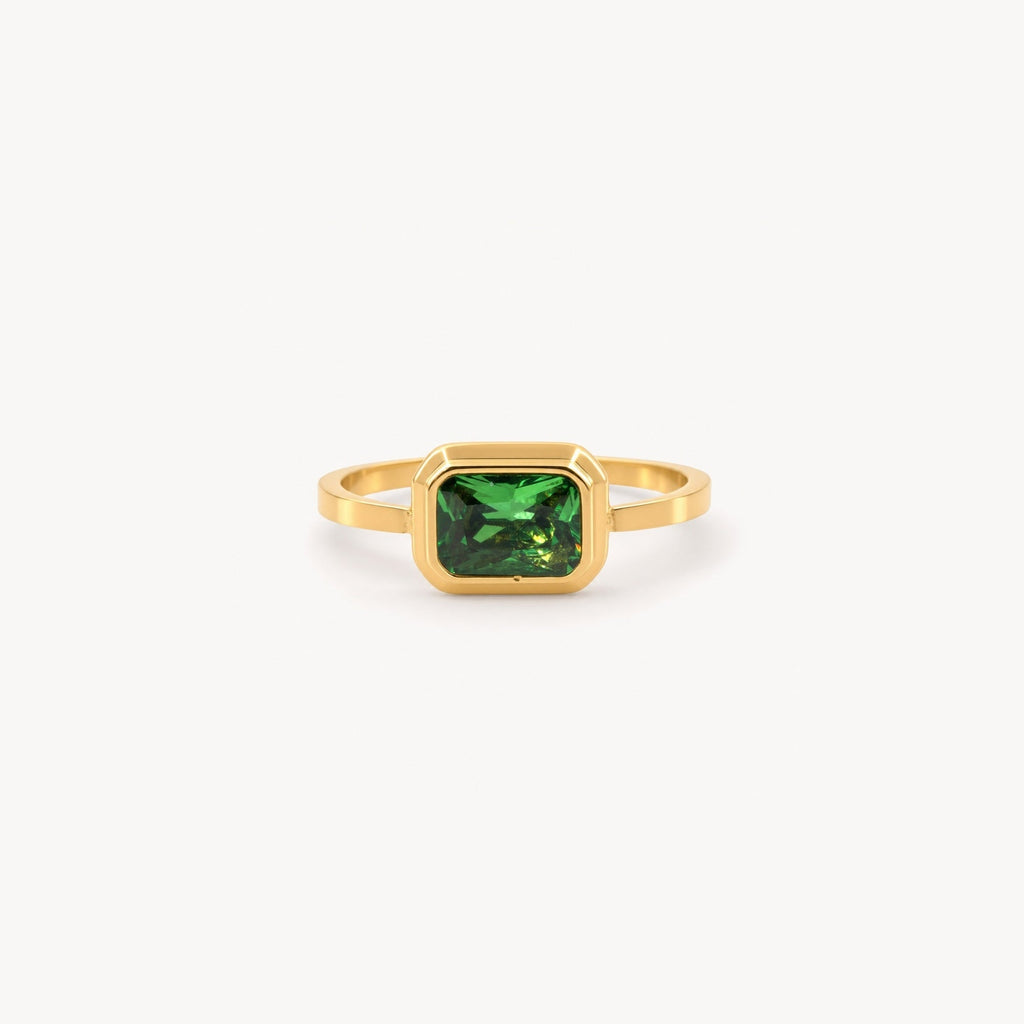 Sable Square Emerald Ring | Vivid Green Gemstone, 18k Gold Plated 0