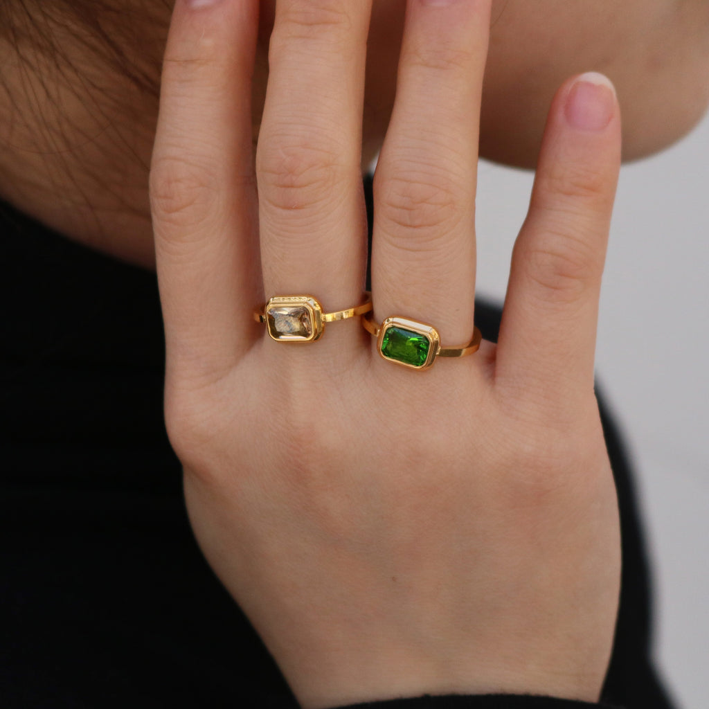 Sable Square Emerald Ring | Vivid Green Gemstone, 18k Gold Plated 2