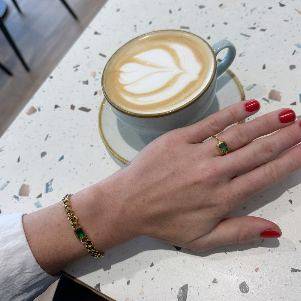Sable Square Emerald Ring | Vivid Green Gemstone, 18k Gold Plated 5