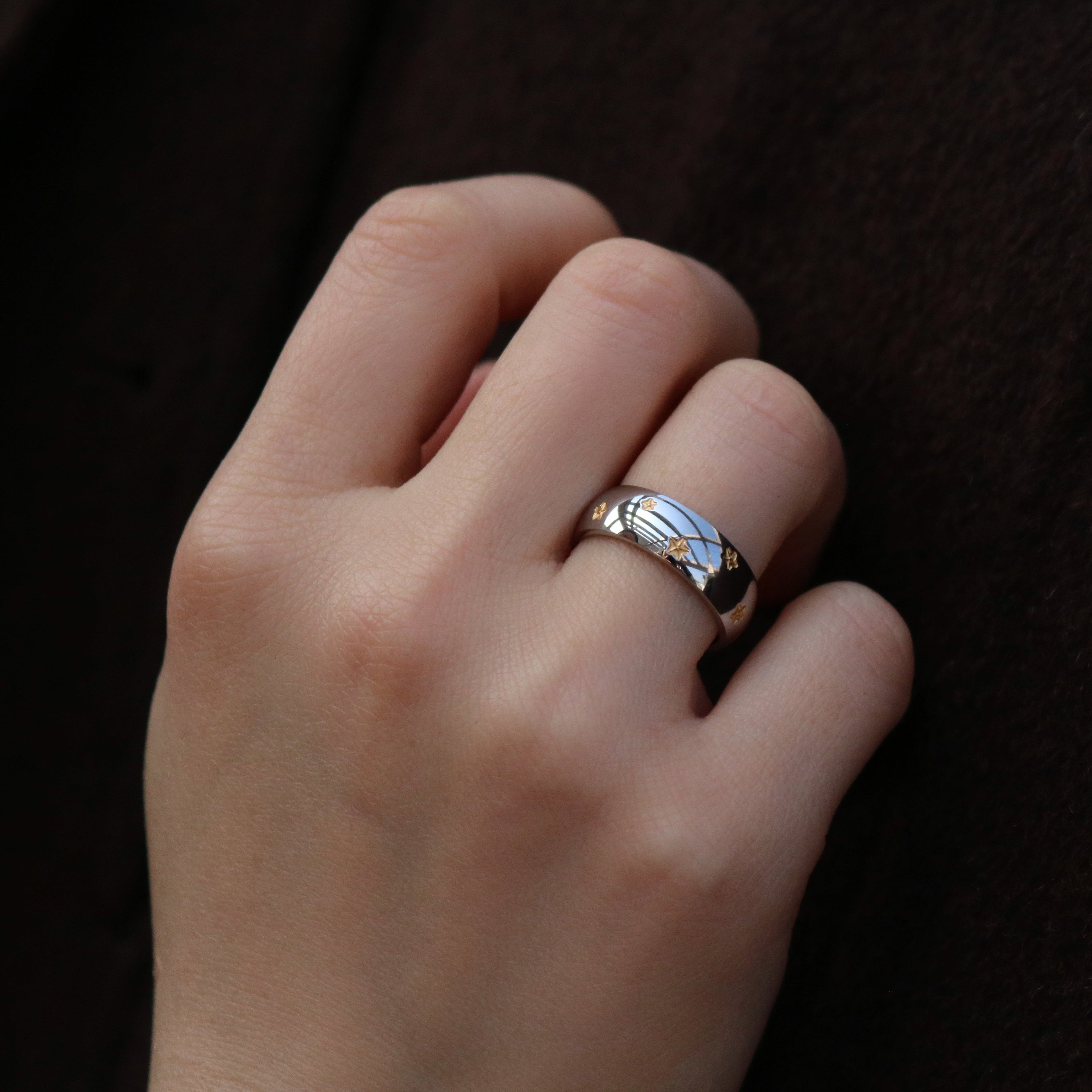 Sable Starburst Band Ring | Stainless Steel, Gold Plated Stars 1