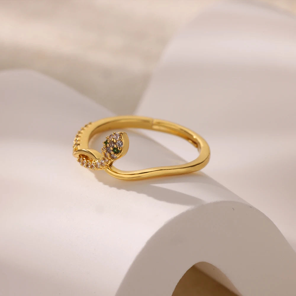 316L Gold Plated Stainless Steel Snake Rings For Women Men Open Adjustable Ring Vintage Gothic Aesthetic Jewelry anillos mujer
