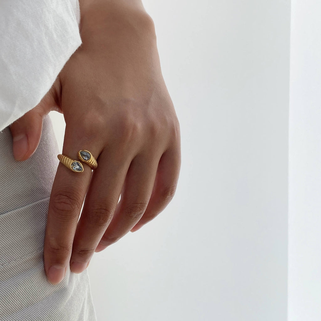 Seren Bypass Ring | 18k Gold Plated, Adjustable Fit 1