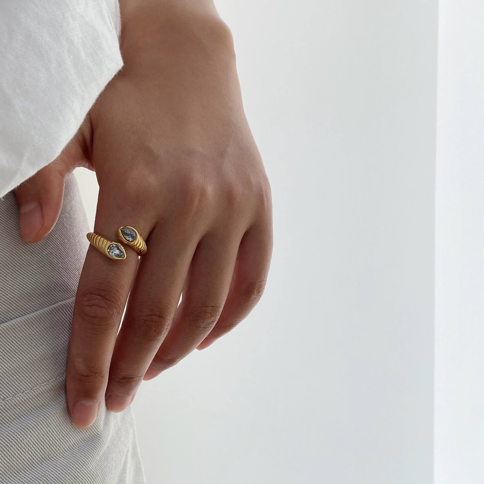 Seren Bypass Ring | 18k Gold Plated, Adjustable Fit 1