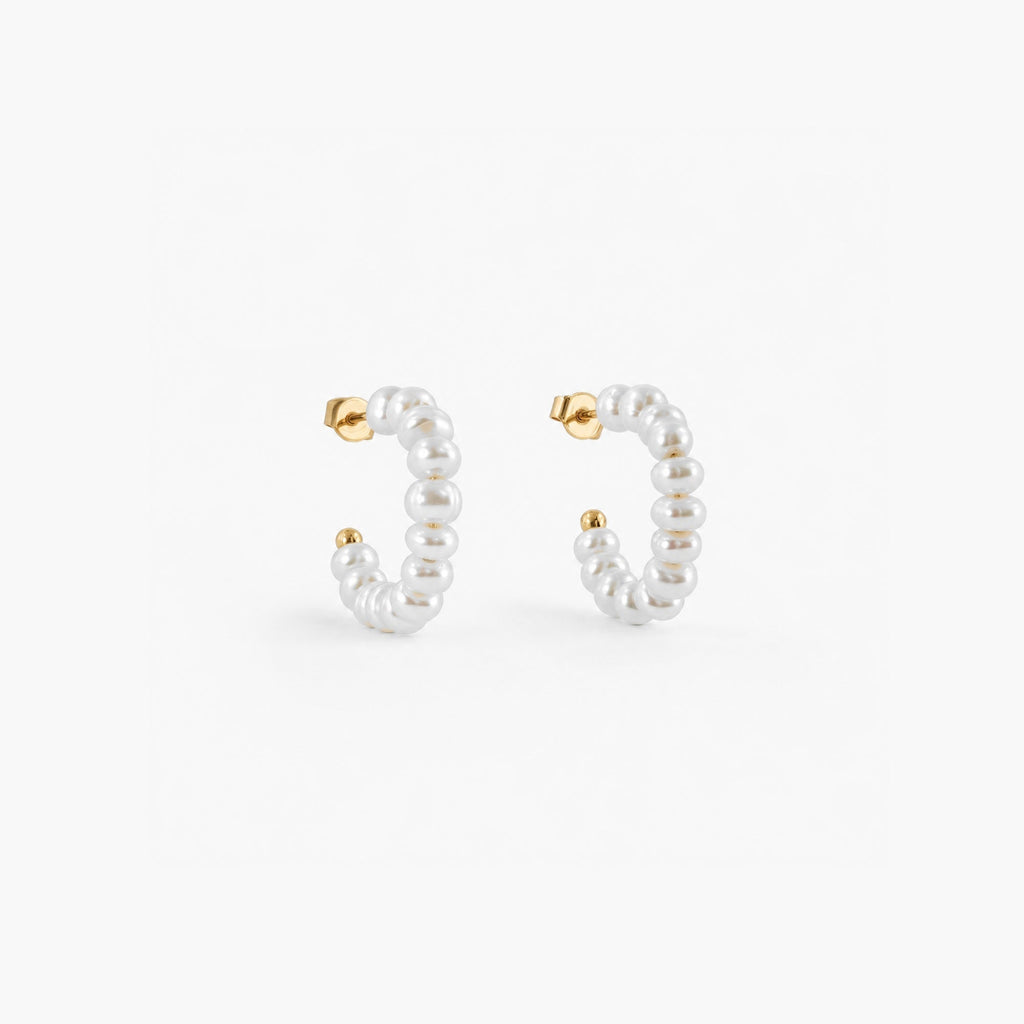 Serene Gold Hoop Earrings | 18k Gold Plated, Freshwater Pearls, 23mm 0