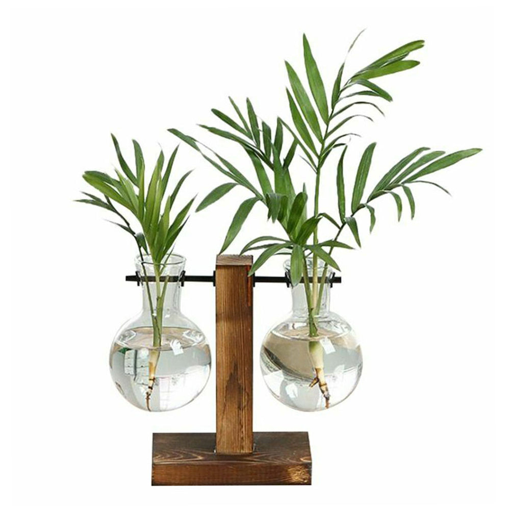 Glass Planter Bulb Vase With Wooden Stand