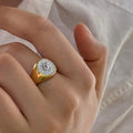 Soleil Womens Signet Ring | 18k Gold Plated, Two-Tone Celestial Design 0