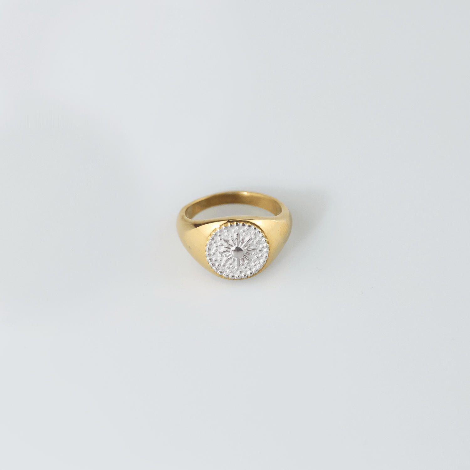 Soleil Womens Signet Ring | 18k Gold Plated, Two-Tone Celestial Design 1