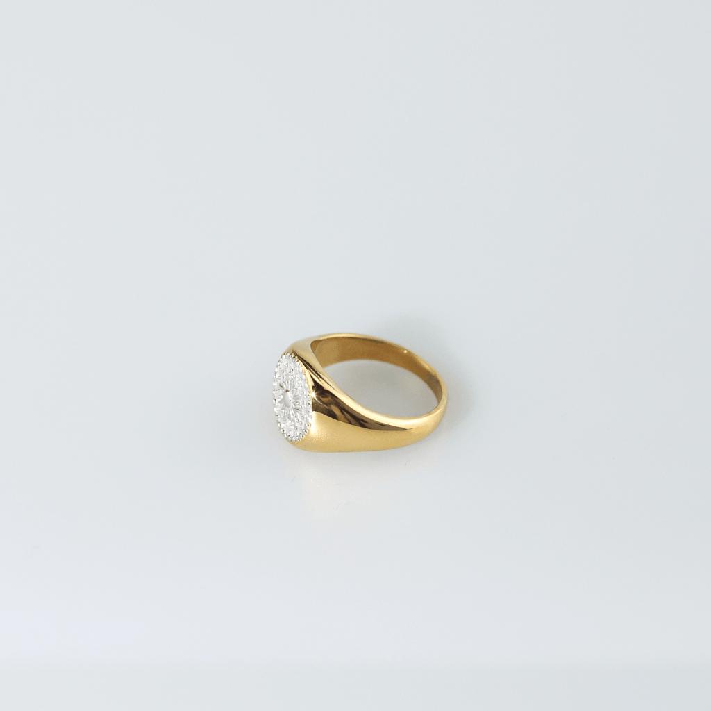 Soleil Womens Signet Ring | 18k Gold Plated, Two-Tone Celestial Design 2