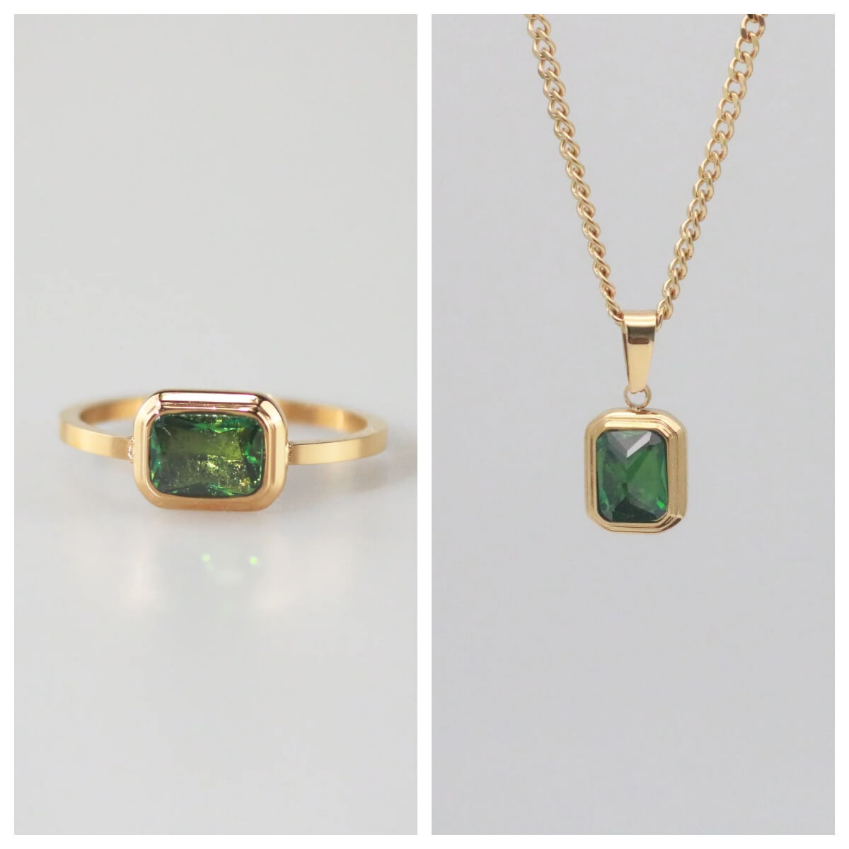 Sora Emerald Jewelry Set | 18k Gold Plated, Stainless Steel 1