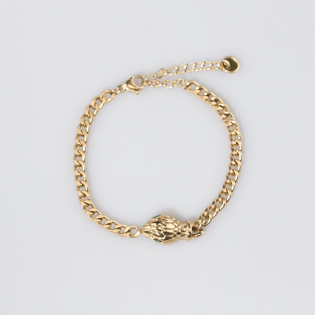 Sorin Chain Bracelet | 18k Gold Plated Stainless Steel with Green Stone Accent 0
