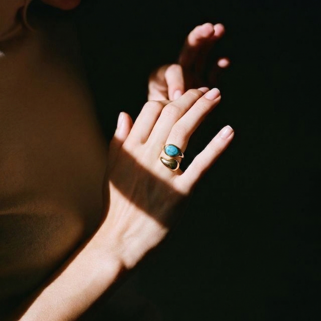 Talia Bypass Ring | Natural Turquoise, 18k Gold Plated Stainless Steel 0