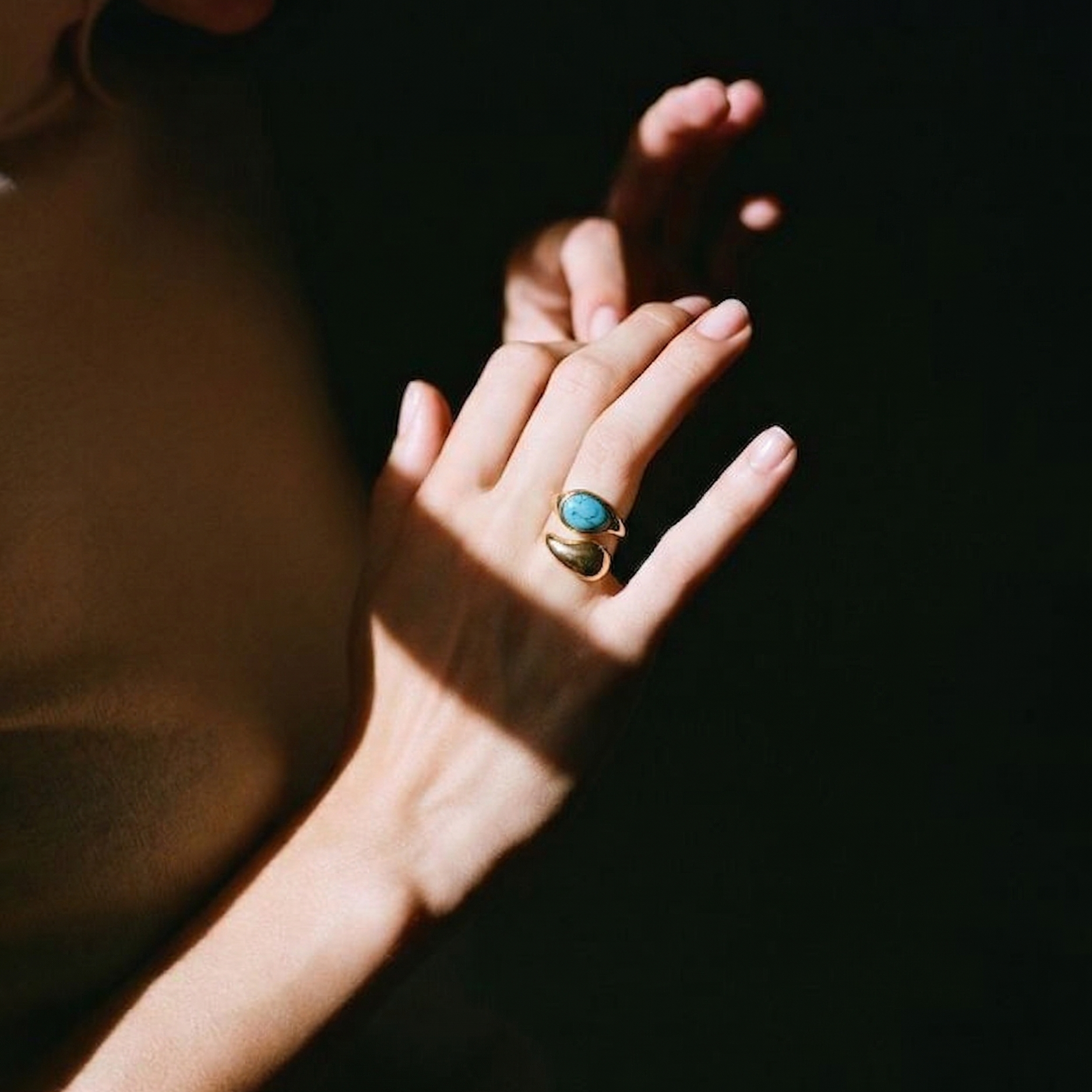 Talia Bypass Ring | Natural Turquoise, 18k Gold Plated Stainless Steel 0