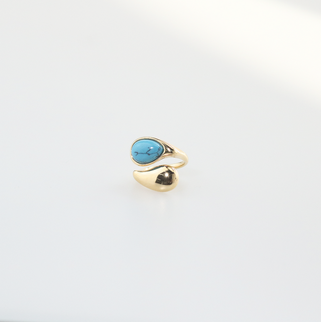 Talia Bypass Ring | Natural Turquoise, 18k Gold Plated Stainless Steel 1
