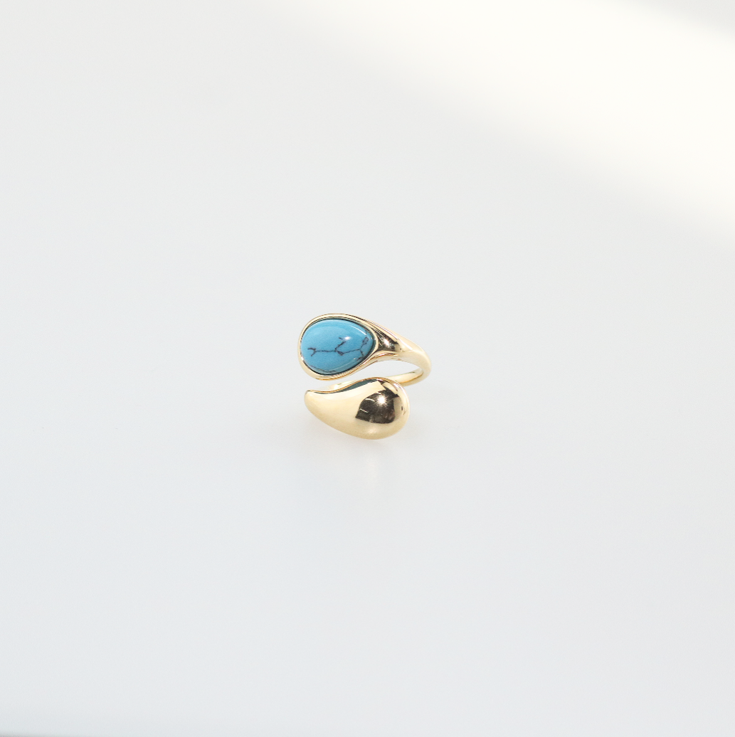 Talia Bypass Ring | Natural Turquoise, 18k Gold Plated Stainless Steel 1