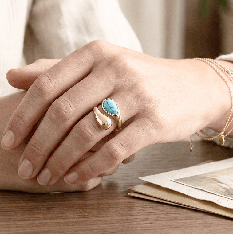 Talia Bypass Ring | Natural Turquoise, 18k Gold Plated Stainless Steel 2