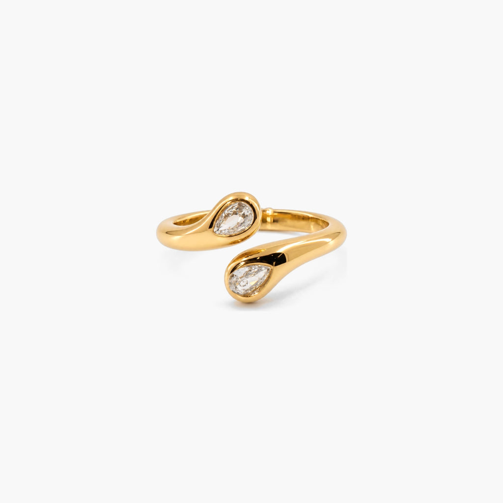 Talia CZ Ring | Twin Teardrop, 18k Gold-Plated, Waterproof 0