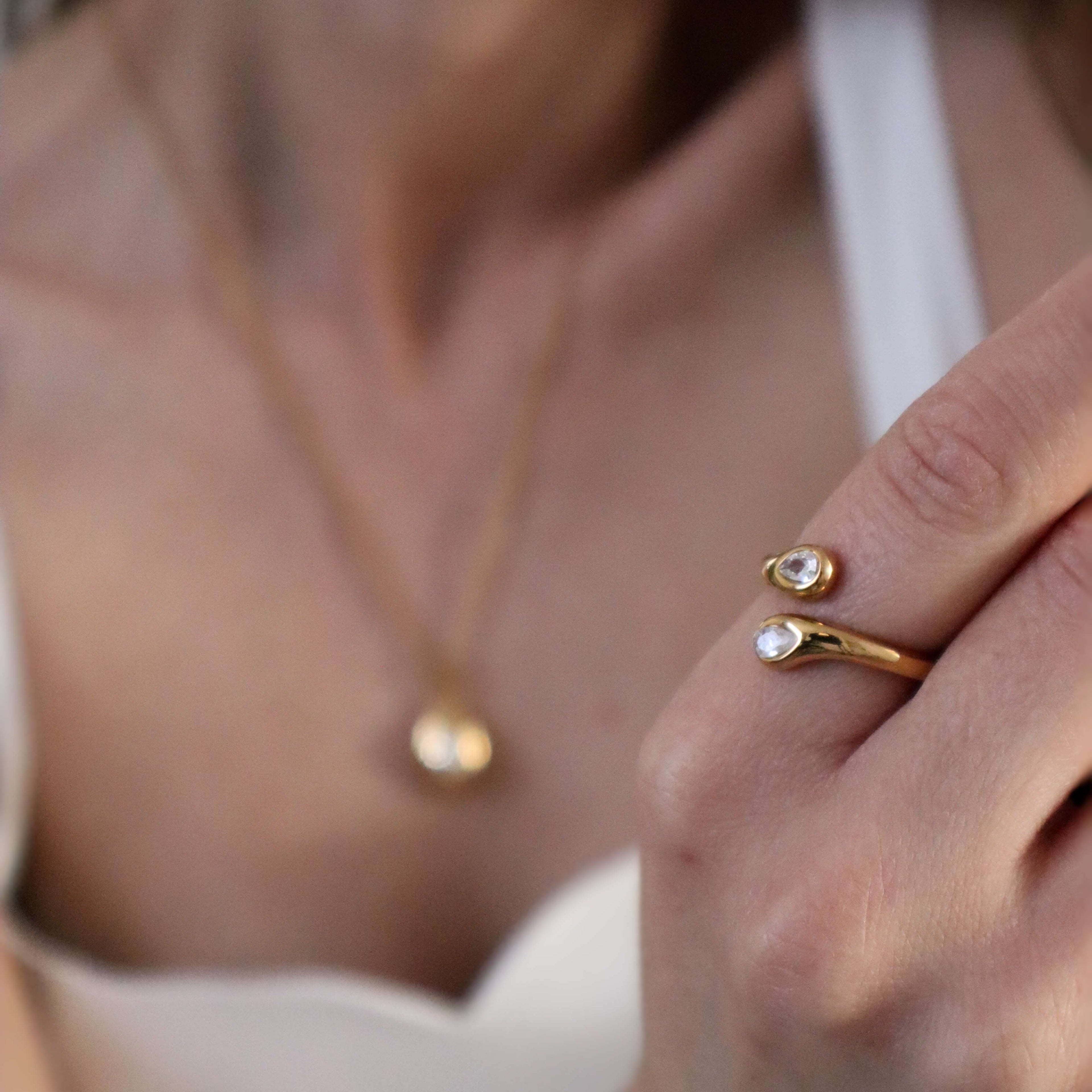 Talia CZ Ring | Twin Teardrop, 18k Gold-Plated, Waterproof 1