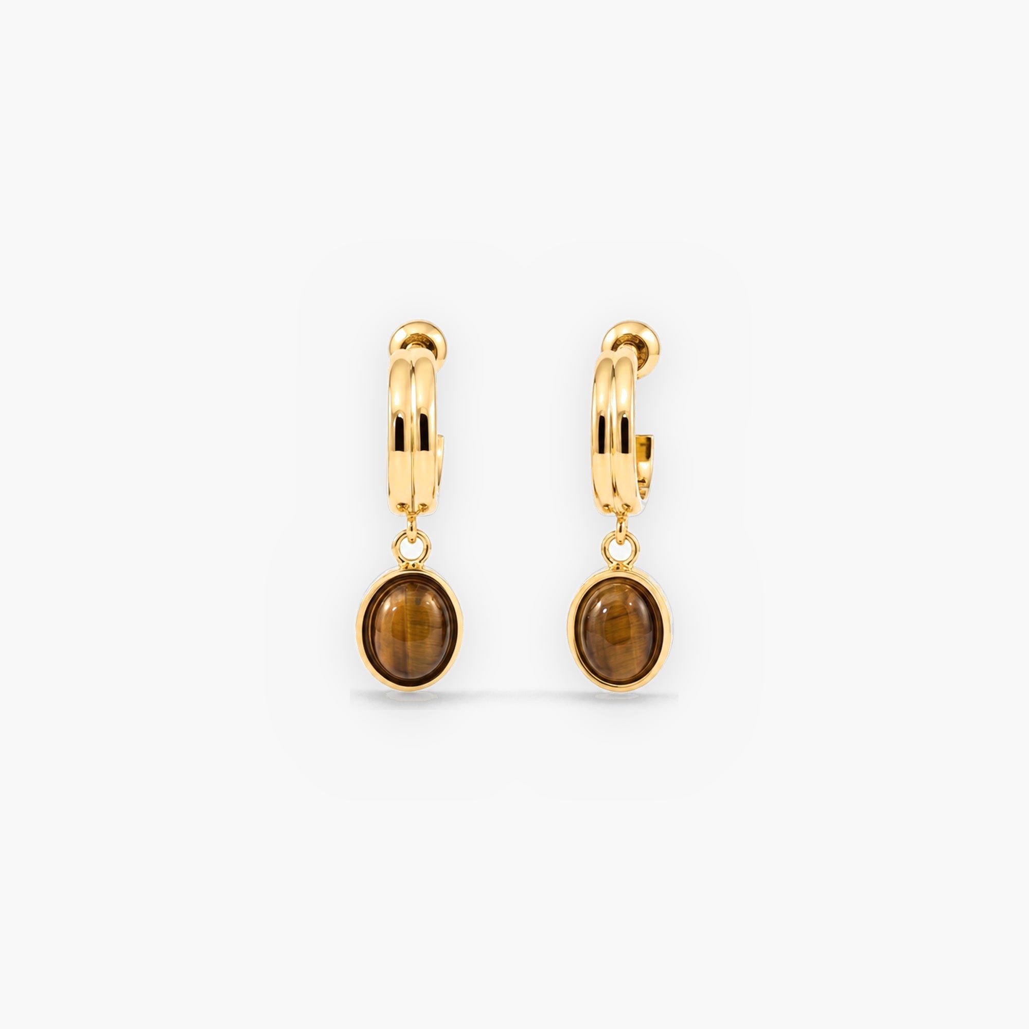 Talia Drop Hoops | Tiger Eye Stone, 18k Gold Plated Stainless Steel 0